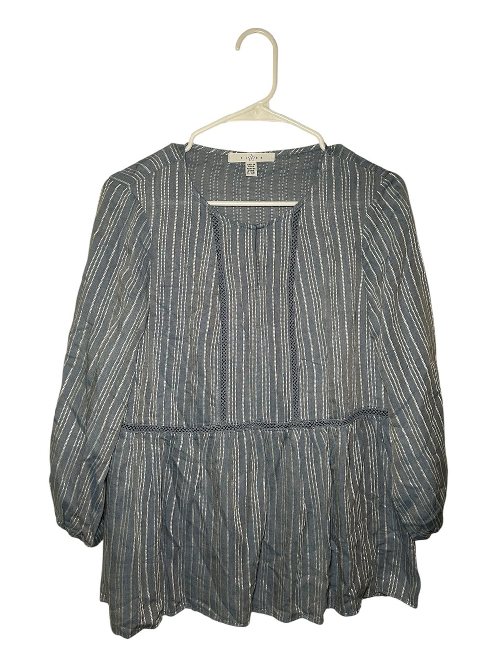Fever Striped Blue Peasant Womens Top Fall Casual Festival Hobo Country Chic Sma